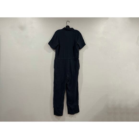 Eileen Fisher Cotton Gauze Navy Blue Short Sleeve Jumpsuit XS